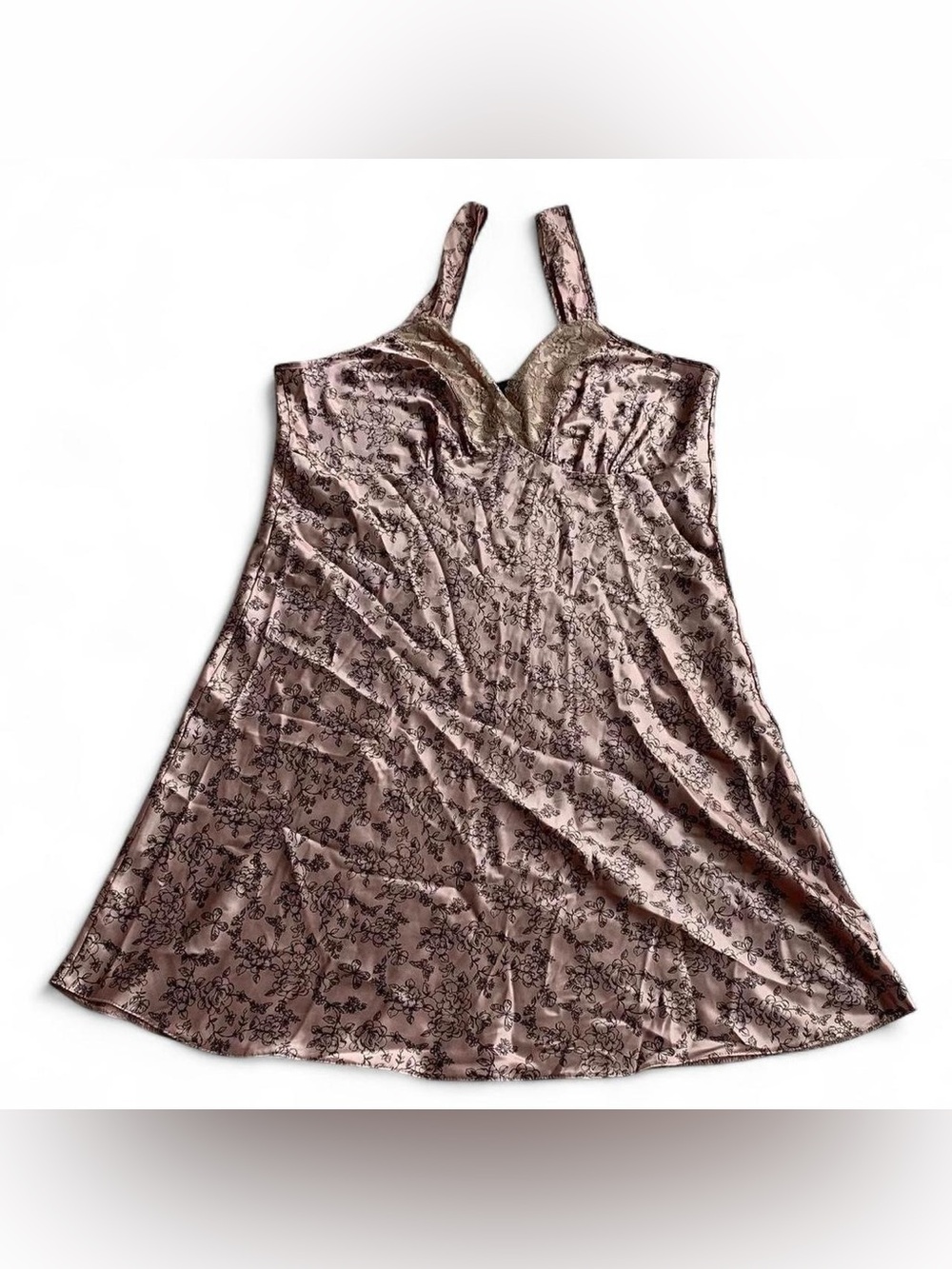 Secrets Blush Pink & Grey Lacy Butterfly Satin Mini Slip Dress Size 16 UK/12 US